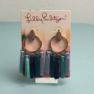 Lilly Pulitzer Earrings Pierced-Post Tassel Peacock Multi Blue Tropical Cruise